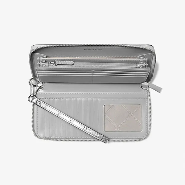 Ví Nữ Michael Kors MK Jet Set Travel Metallic Crocodile Embossed Leather Continental Wallet 32F4SJ6T3O Màu Bạc