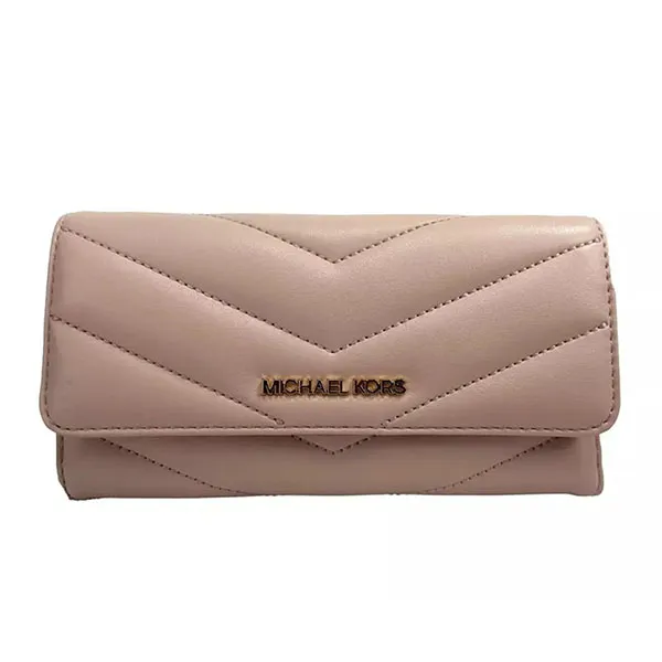 Ví Nữ Michael Kors MK Quilted Leather Wallet Jet Set Style Màu Hồng Nhạt