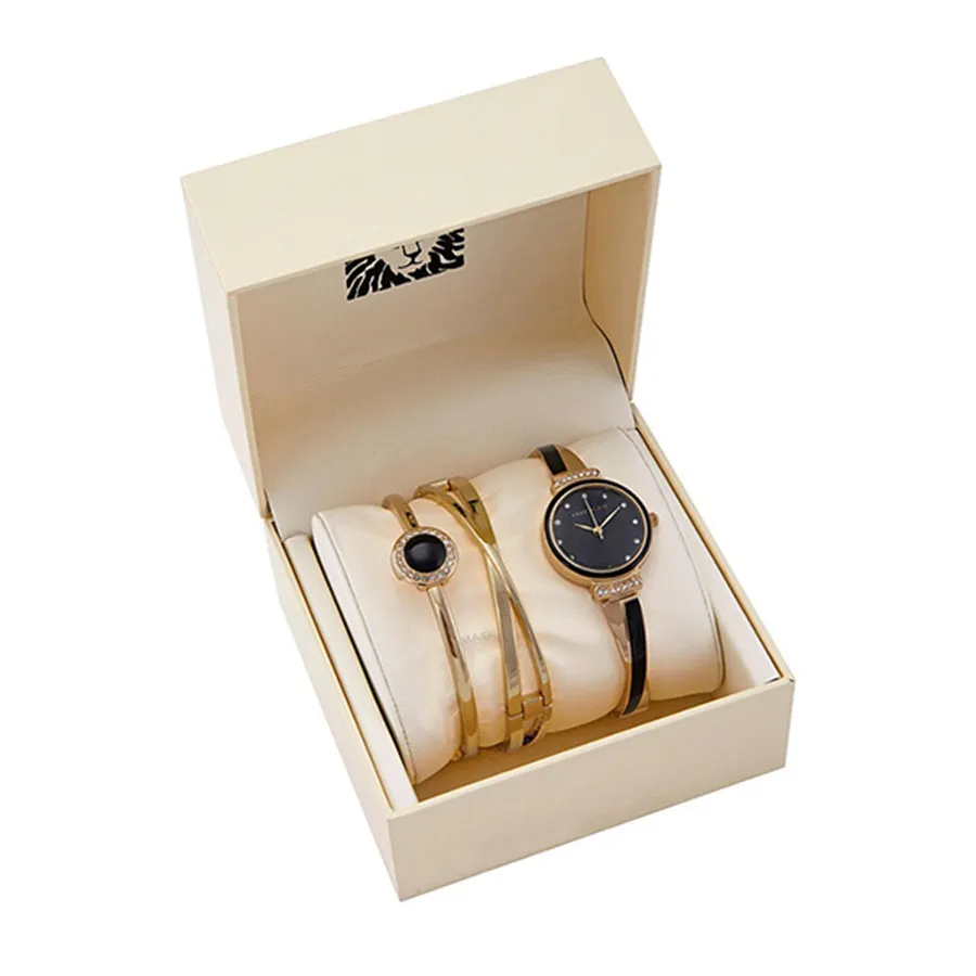 Anne Klein Women's 10-7604CHRM Swarovski Crystal Gold-Tone Charm Bracelet Watch