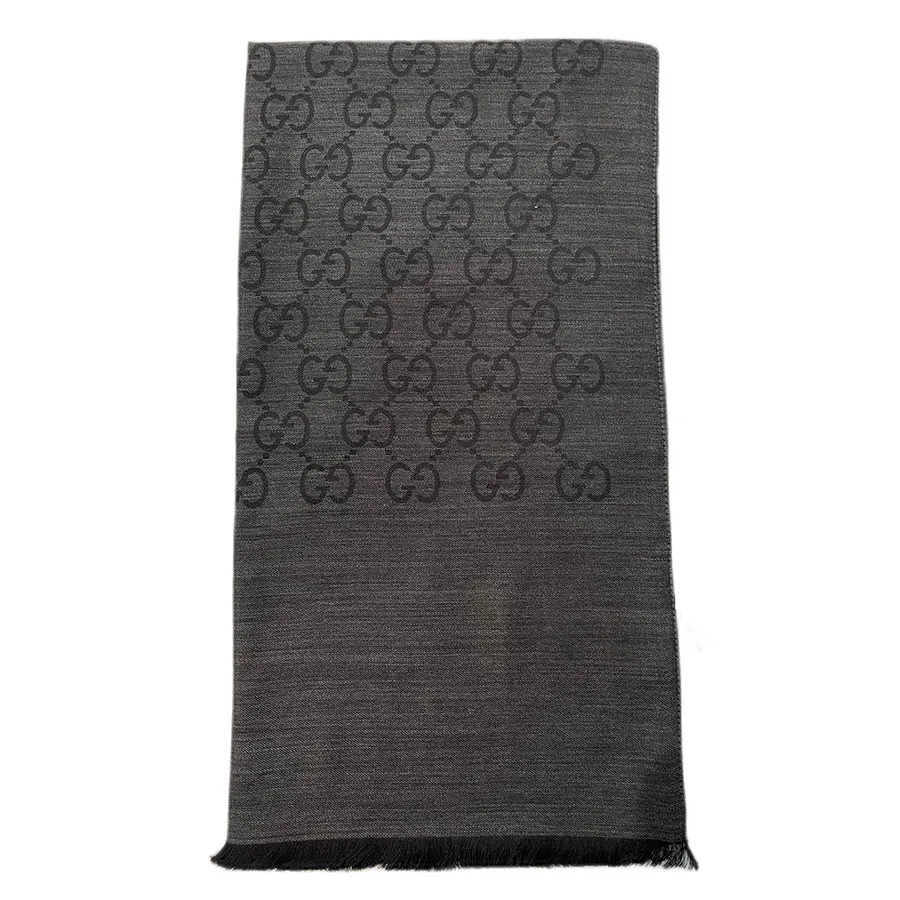 Shop GUCCI Wool Silk Logo Knit & Fur Scarves (165903 3G646 1100