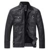 Áo Khoác Da Nam WULFUL Vintage Stand Collar Leather Jacket Motorcycle PU Faux Leather Outwear Black8833 Màu Đen-2