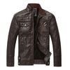 Áo Khoác Da Nam WULFUL Vintage Stand Collar Leather Jacket Motorcycle PU Faux Leather Outwear Brown8833 Màu Nâu-2
