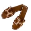 Dép Hermès Oran Leather Sandal Màu Nâu Viền Be Size 37-3