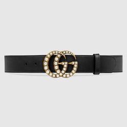 Thắt Lưng Gucci Leather Belt With Pearl Double G