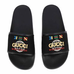 Dép Gucci Pursuit Sandal In Nylon With Embroidered Worldwide Logo Màu Đen