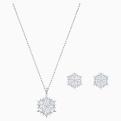 Set Dây Chuyền Và Khuyên Tai Swarovski Magic Snowflake Set, White, Rhodium Plated