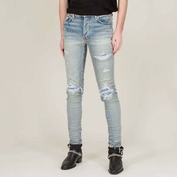 Quần Bò Amiri Leather Bandana Jeans Clay Màu Xanh Bạc