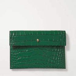 Túi Cầm Tay Alexander Mcqueen Envelope Croc-Effect Leather Pouch Màu Xanh Green