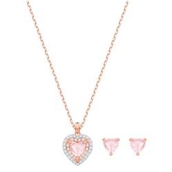 Set Dây Chuyền Và Khuyên Tai Swarovski One Rose Gold Tone Plated Heart Necklace And Earring 5492271