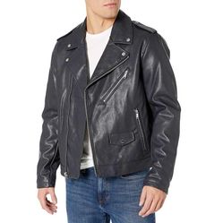 Áo Khoác Da Nam DKNY Classic Asymmetrical Faux Leather Motorcycle Jacket Màu Đen