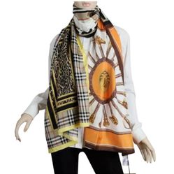 Khăn Quàng Cổ Burberry Multicolored Cannes New Extra Long Text Logo Leopard Silk Oblong Shawl Scarf/Wrap
