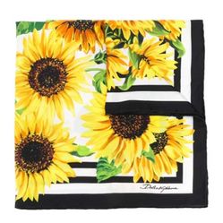 Khăn Quàng Cổ Dolce & Gabbana D&G Silk Sunflower Print Twill Scarf In Floral Print Yellow