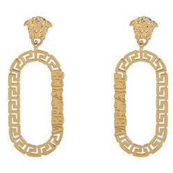 Khuyên Tai Versace Greca Motif & Logo Pendant Earrings Màu Vàng