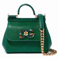 Túi Cầm Tay Nữ Dolce & Gabbana D&G Green Iguana-Effect Mini Sicily Bag Màu Xanh Lá