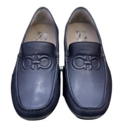 Giày Lười Salvatore Ferragamo Loafers Moca Hidden Logo Màu Xanh Navy