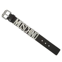 Vòng Đeo Tay Moschino Lettering Logo Calfskin Bracelet Màu Đen Chữ Bạc Bản 3cm
