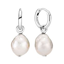 Khuyên Tai Pandora Baroque Pearl Hoop Earrings 299426C01 Màu Bạc