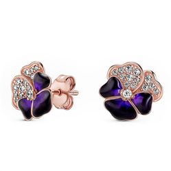 Khuyên Tai Pandora Deep Purple Pansy Flower Stud Earrings 280781C01 Màu Vàng Hồng/Tím