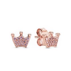 Khuyên Tai Pandora Pink Crown Stud Earrings 287127NPO Màu Vàng Hồng