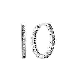Khuyên Tai Sparkle And Pandora Logo Hoop Earrings 290558CZ Màu Bạc
