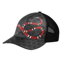 Mũ Gucci Kingsnake Print GG Supreme Baseball Black Size S