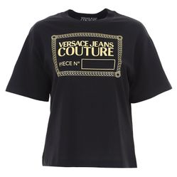 Áo Phông Versace Jeans Couture T-Shirt Nera Con Logo Dorato Per Donna 71HAHT13 CJ00T G89 Màu Đen