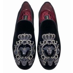 Giày Lười Dolce & Gabbana Black Leather Bee Crown Loafers Màu Đen