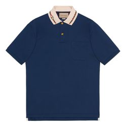 Áo Polo Gucci Stretch Cotton Piquet Polo With Embroidery Màu Xanh Navy Size M