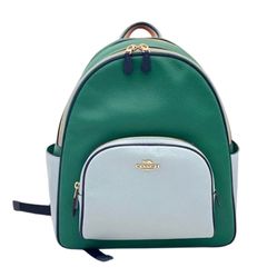 Balo Coach Court Backpack In Colorblock Màu Xanh Phối Trắng