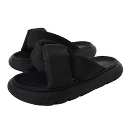 Dép Charles & Keith Odessa Nylon Round-Toe Slide Sandals - Black CK1-70380943 Màu Đen Size 37