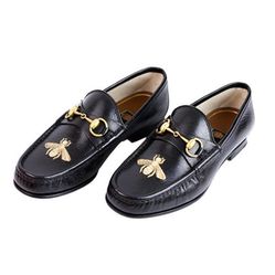 Giày Lười Gucci Leather Loafer With Bee Màu Đen Size 42