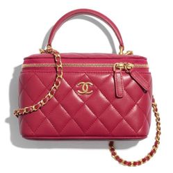 Túi Xách Chanel Large Vanity Top Handle With Chain Pink Leather Cross Body Bag Màu Đỏ