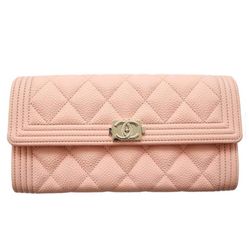 Ví Chanel Dáng Dài Boy Long Flap Wallet Pink A80286 Caviar Leather Màu Hồng