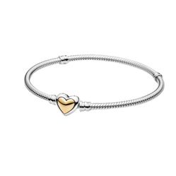Vòng Đeo Tay Pandora Domed Golden Heart Clasp Snake Chain Bracelet 599380C00 Màu Vàng Bạc