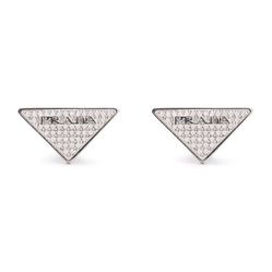 Khuyên Tai Prada Metallic Crystal-Embellished Triangle Earrings Màu Bạc