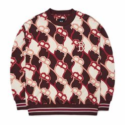 Áo Nỉ Sweater MLB Argyle Front Pattern Overfit Sweatshirt Boston Red Sox 3AMTY0124-43WIS Màu Nâu Đỏ