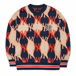 Áo Nỉ Sweater MLB Argyle Front Pattern Overfit Sweatshirt New York Yankees 3AMTY0124-50NYD Màu Xanh Cam