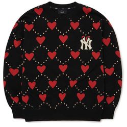 Áo Nỉ Sweater MLB Heart Pattern Over-Fit Sweatshirt Boston Red Sox 3AMTH0124-50BKS Màu Đen
