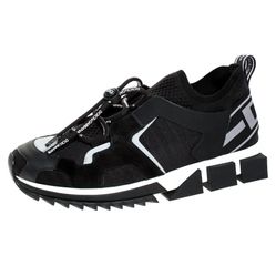 Giày Sneakers Dolce & Gabbana D&G Black Leather and Mesh Sorrento Màu Đen