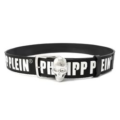 Thắt Lưng Nam Philipp Plein Black Leather Logo Print Skull Belt Màu Đen