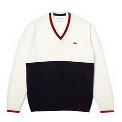 Áo Len Lacoste Men's Made In France Two-Tone Wool V-Neck Sweater AH2051 Màu Đen Trắng Size M