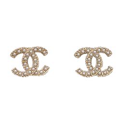 Khuyên Tai Chanel logo CC, Ngọc Trai Màu Vàng Trắng