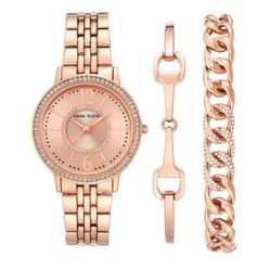 Set Đồng Hồ Nữ Anne Klein Quartz Crystal Ladies Watch And Bracelet AK/3838RGST Màu Vàng Hồng