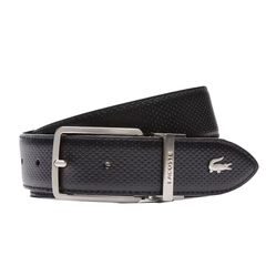 Thắt Lưng Lacoste Men's Engraved Buckle Reversible Piqué Leather Belt RC4002 Màu Đen Size 110