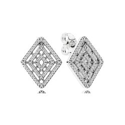 Khuyên Tai Pandora Authentic Geometric Lines Stud Earrings Clear 296208CZ Màu Bạc