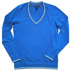 Áo Len Nữ Tommy Hilfiger Women's Argyle V-Neck Sweater Màu Xanh Dương Size XS