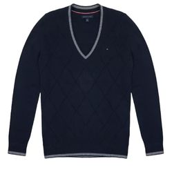 Áo Len Nữ Tommy Hilfiger Women's Argyle V-Neck Sweater Màu Xanh Navy Size XS