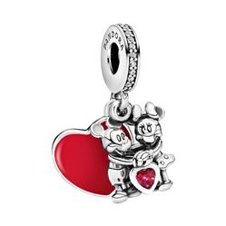 Hạt Vòng Charm Pandora Disney Mickey Mouse & Minnie Mouse Love Dangle Charm 797769CZR Màu Bạc