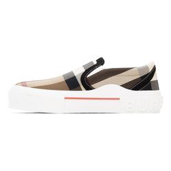 Giày Slip On Burberry Exaggerated Check Birch Brown White 8056762 A8894 Phối Màu Size 39.5