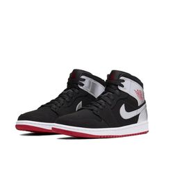 Giày Thể Thao Nike Jordan 1 Mid Black Silver Màu Đen Size 35.5